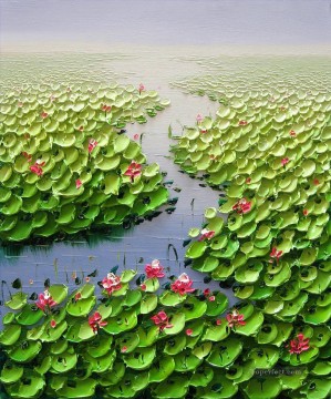 Lotus pond 3D Texture Oil Paintings